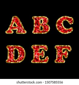 Sequin Red and Gold Vector Alphabet. Part 1