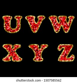 Sequin Red and Gold Vector Alphabet. Part 4