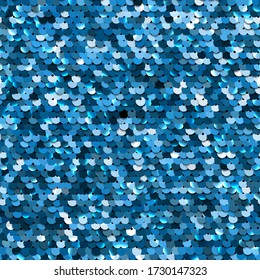 Sequined blue texture. Fabric with palliettes. Seamless vector realistic background of shiny material.  svg