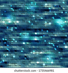 Sequined blue texture. Fabric with palliettes. Seamless vector realistic background of shiny material.