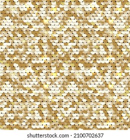 Sequined gold texture. Fabric with paillettes. Seamless vector realistic background of shiny material. svg