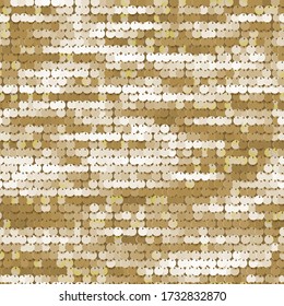 Sequined gold texture. Fabric with palliettes. Seamless vector realistic illustration of shiny surface with sequins.