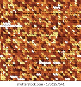 Sequined gold texture. Fabric with palliettes. Seamless vector realistic background of shiny material. svg