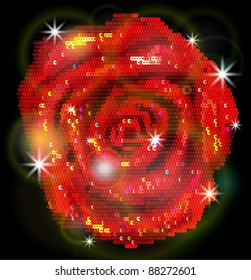 Sequins embroidered red rose