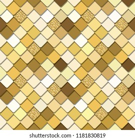 Sequins mosaic trendy seamless background with gold glitter elements. Snake skin texture. Perfect for mobile cover design.
