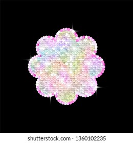 Sequins sparkling rainbow multicolored flower. Vector illustration.