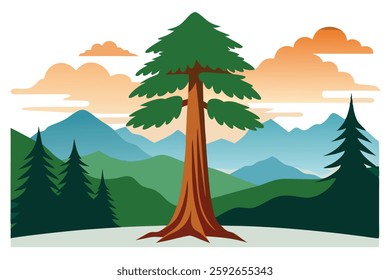 Sequoia Landscape Vector Illustration - Stunning Poster Pattern for Wall Art