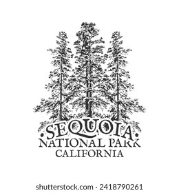 Sequoia National Forest, California, USA Silhouette Postal Passport. Stamp Round Vector Icon. Design Travel Postmark. 
