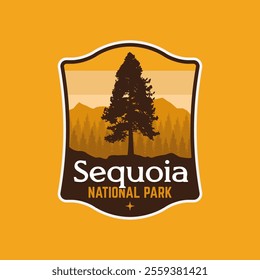 Sequoia National Park with redwood tree and mountain, Badge patch Stickers emblem logo vector illustration