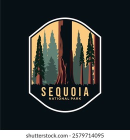 sequoia national park vector patch design, giant tree logo design on dark background