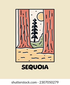 Sequoia Redwood National  Park mono line t shirt vector graphic illustration 