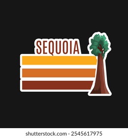 Sequoia Baum mit Retro Stripe Design Perfekt für Print, Bekleidung, Aufkleber