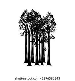 Sequoia trees illustration. giant sequoia; also known as giant redwood, Sierra redwood, Sierran redwood, Wellingtonia or simply big tree. Various shapes. Vector.
