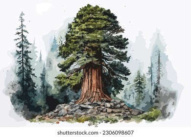 Sequoia watercolor painting Abstract background.