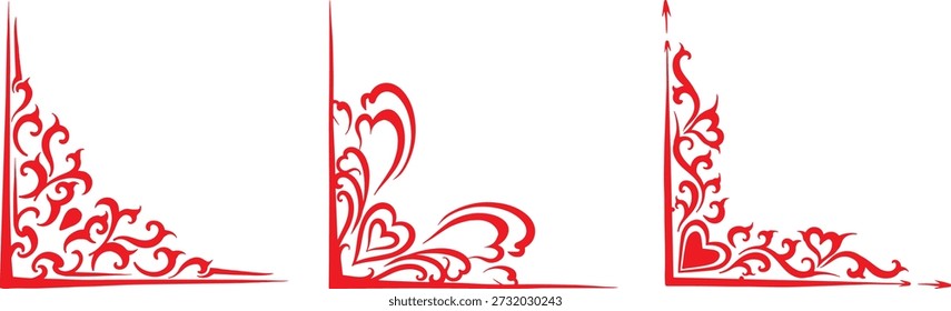 Ser of Corner Ornament Valentinstag Thema und ästhetische Rahmen Dekoration. Dieses dekorative Element eignet sich perfekt für Grußkarten, Hochzeitseinladungen, romantische Plakate oder Feierlichkeiten.