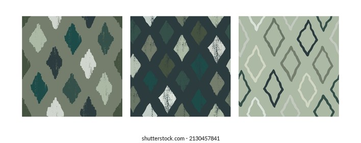 Ser drawn seamless textured pattern with rhombus and diamonds for backgrounds, fabrics and wrapping paper, vector illustration