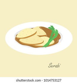 Serabi with coconut sauce, Indonesian pancake traditional cake. Indonesian traditional dessert cartoon vector