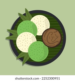 Serabi Solo is Pancake a snack food with soft texture on top. It made from the rice flour and coconut oil. Traditional snacks from solo. Food illustration, food cartoon