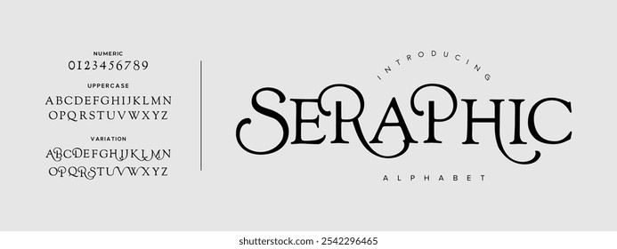 Seraphic typography beauty fashion elegant minimalist serif italic fonts decorative wedding vintage retro logos. Minimal luxury font alphabet logo. Vector illustration