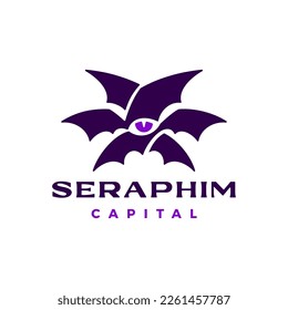 seraphim bat six wings one eye logo vector icon illustration