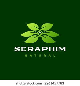 seraphim leaf six wings one eye logo vector icon illustration