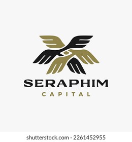 seraphim six wings one eye logo vector icon illustration