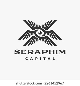 seraphim six wings one eye logo vector icon illustration