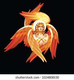 Seraphim six-winged multicolor on a black background