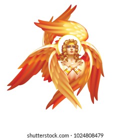 Seraphim six-winged multicolor on white background