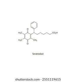 Seratrodast estrutura molecular esquelética plana Tromboxano antagonista fármaco usado no tratamento da asma. Diagrama científico de ilustração vetorial.