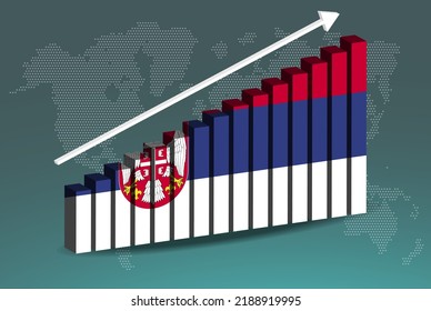 Serbia 3D bar chart graph vector, upward rising arrow on data, country statistics concept, Serbia country flag on 3D bar graph, increasing values, news banner idea