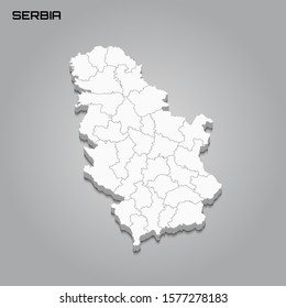 Serbia 3d map with borders of regions. Vector illustration