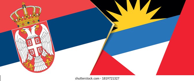 Serbia and Antigua and Barbuda flags, two vector flags symbol of relationship or confrontation.