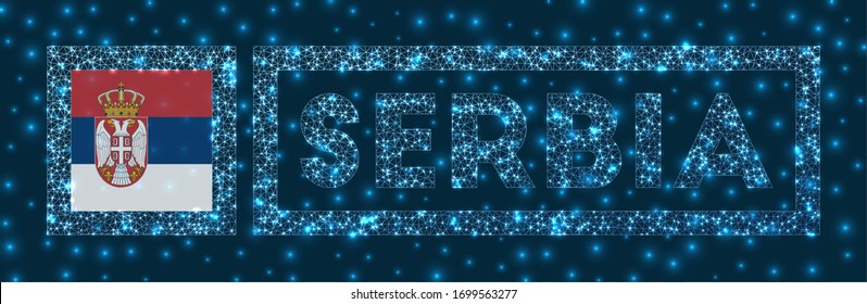 Serbia badge. Flag of Serbia in glowing network geometric style. Trendy vector illustration.