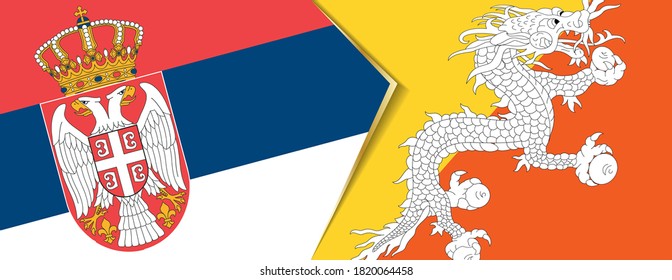 Serbia and Bhutan flags, two vector flags symbol of relationship or confrontation.