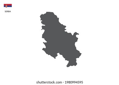 Serbia black shadow map isolated on white background with Serbia icon flag on the left corner.