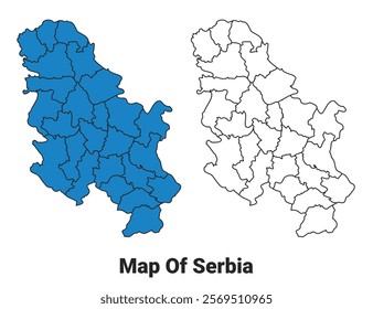 Serbia Blue detailed map border regions outline vector set