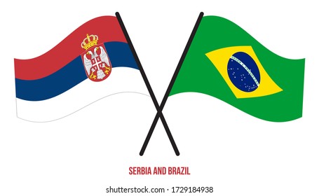 Serbia and Brazil Flags Crossed And Waving Flat Style. Official Proportion. Correct Colors.