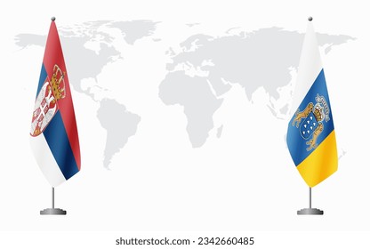 Serbia and Canary Islands flags for official meeting against background of world map.
