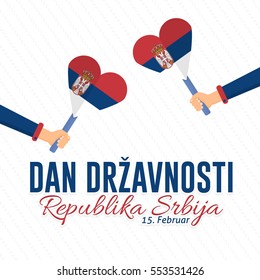 Serbia Celebration Card, Background, Badges Vector Template - English "Statehood Day, Republic of Serbia, February 15" 