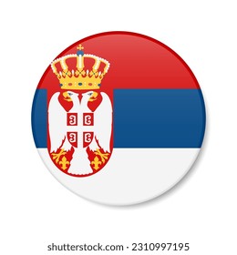 Serbia circle button icon. Serbian round badge flag with shadow. 3D realistic vector illustration isolated on white.