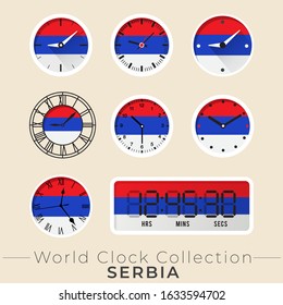 Serbia clock : Set of national flag clock : Vector Illustration