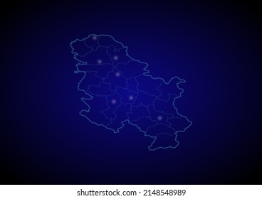 Mapa vectorial de Serbia con ciudades brillantes, mapa de Serbia adecuado para tecnología, innovación o conceptos de internet.