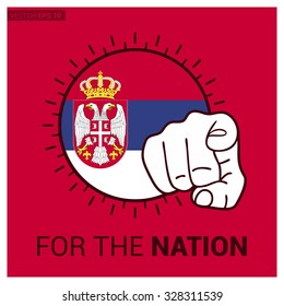 Serbia country flag in Circle and pointing finger at viewer typography Ready for the Nation. Vector Illustration