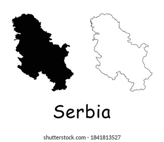 Serbia Country Map. Black silhouette and outline isolated on white background. EPS Vector