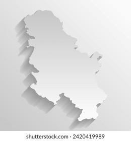 Serbia country silhouette. High detailed map. White country silhouette with dropped long shadow on beige background.
