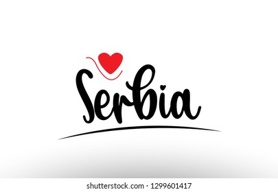 Serbia country text with red love heart suitable for a logo icon or typography design