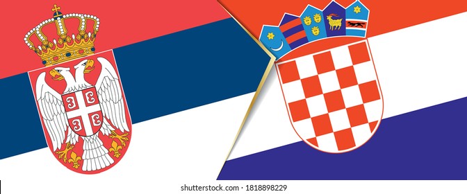 Serbia and Croatia flags, two vector flags symbol of relationship or confrontation.