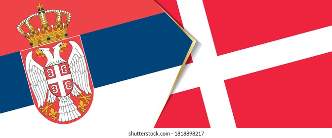 Banderas de Serbia y Dinamarca, dos banderas vectoriales símbolo de relación o enfrentamiento.