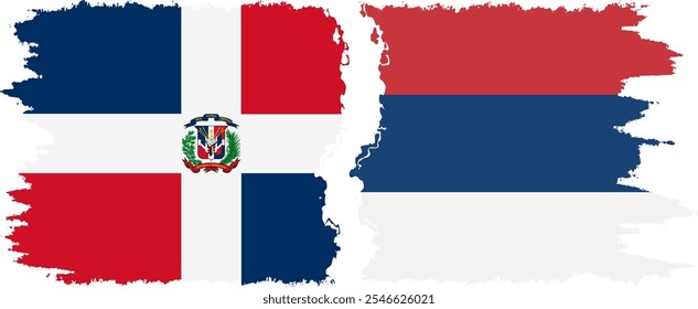 Sérvia e República Dominicana grunge flags connection, vetor